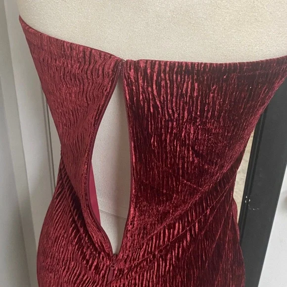 NAKED WARDROBE TEXTURE PLUSH VELVET TUBE DRESS BURGUNDY/WINE  BODYCON BURNOUT - Picture 11 of 14